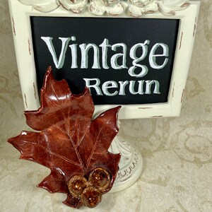 Vintage handmade by Jane 1959 ceramic pottery brown leaf dish trinket