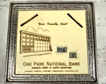 REDUCED PRICE  glitch Vintage coin bank perpetual calendar oak Park National Bank