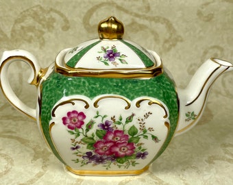 Sadler single cube vintage tea pot eversham heirloom collection floral green pink