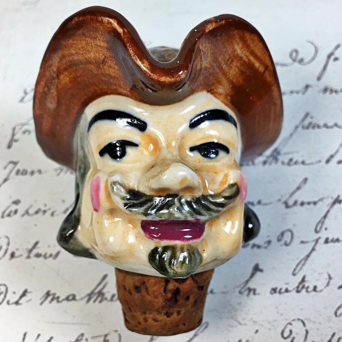 Ceramic Head Bottle Liquor Stopper Cork Colonial Man Hat Etsy