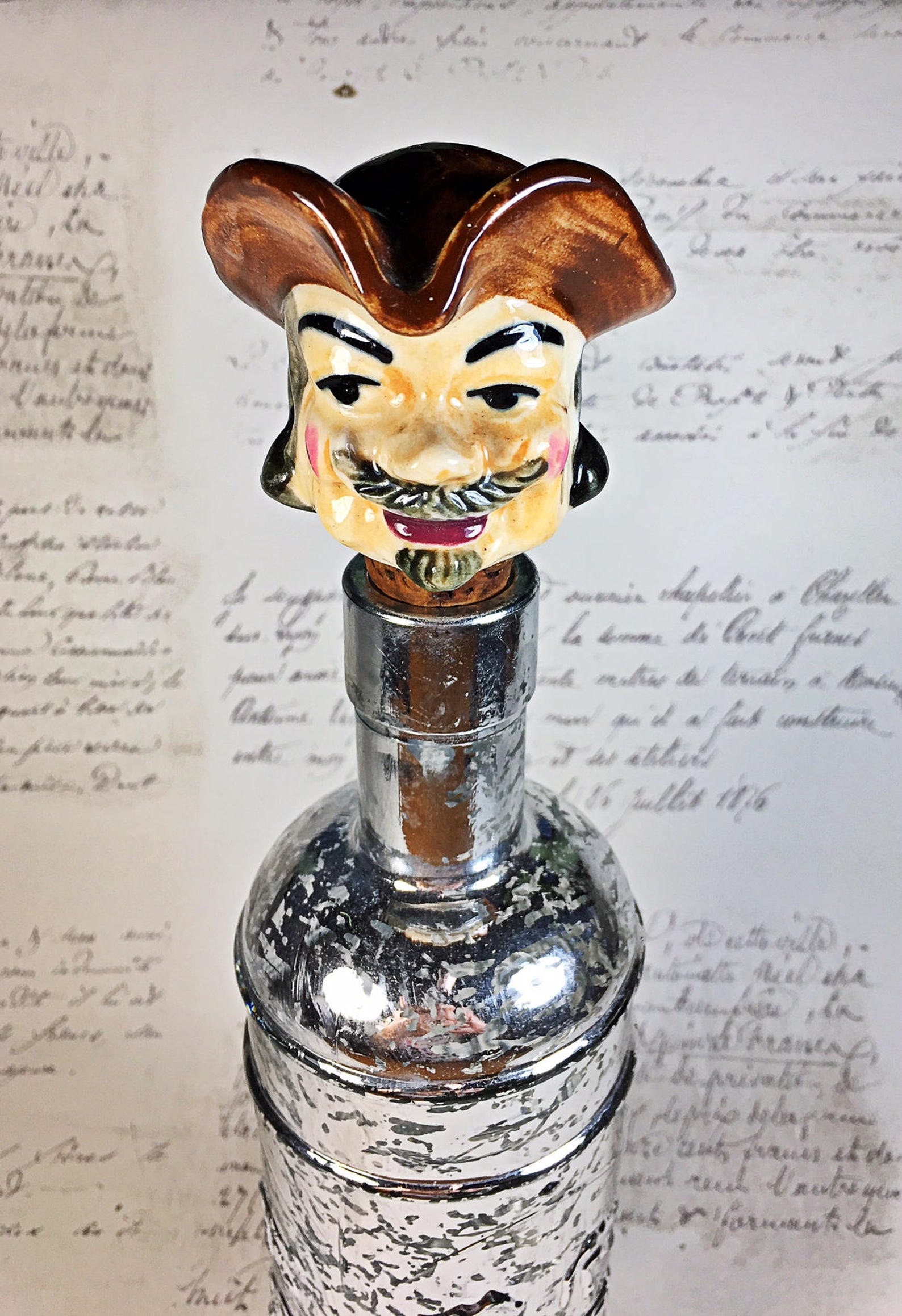 Ceramic Head Bottle Liquor Stopper Cork Colonial Man Hat Etsy