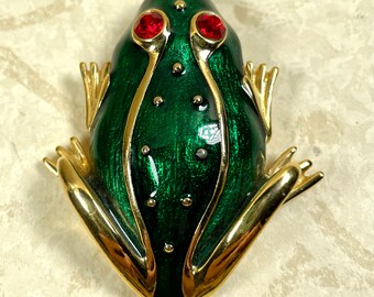 TRIFARI  large size frog brooch red rhinestone eyes pin animal