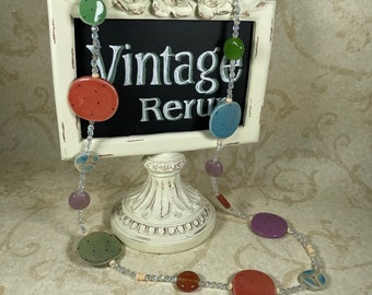 Vintage ceramic polka dot circle beaded long necklace