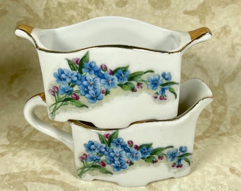 Vintage Norcrest transferware miniature sugar creamer China blue flowers set