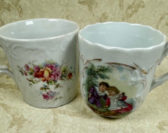 Two antique demitasse coffee cups primitive Victorian
