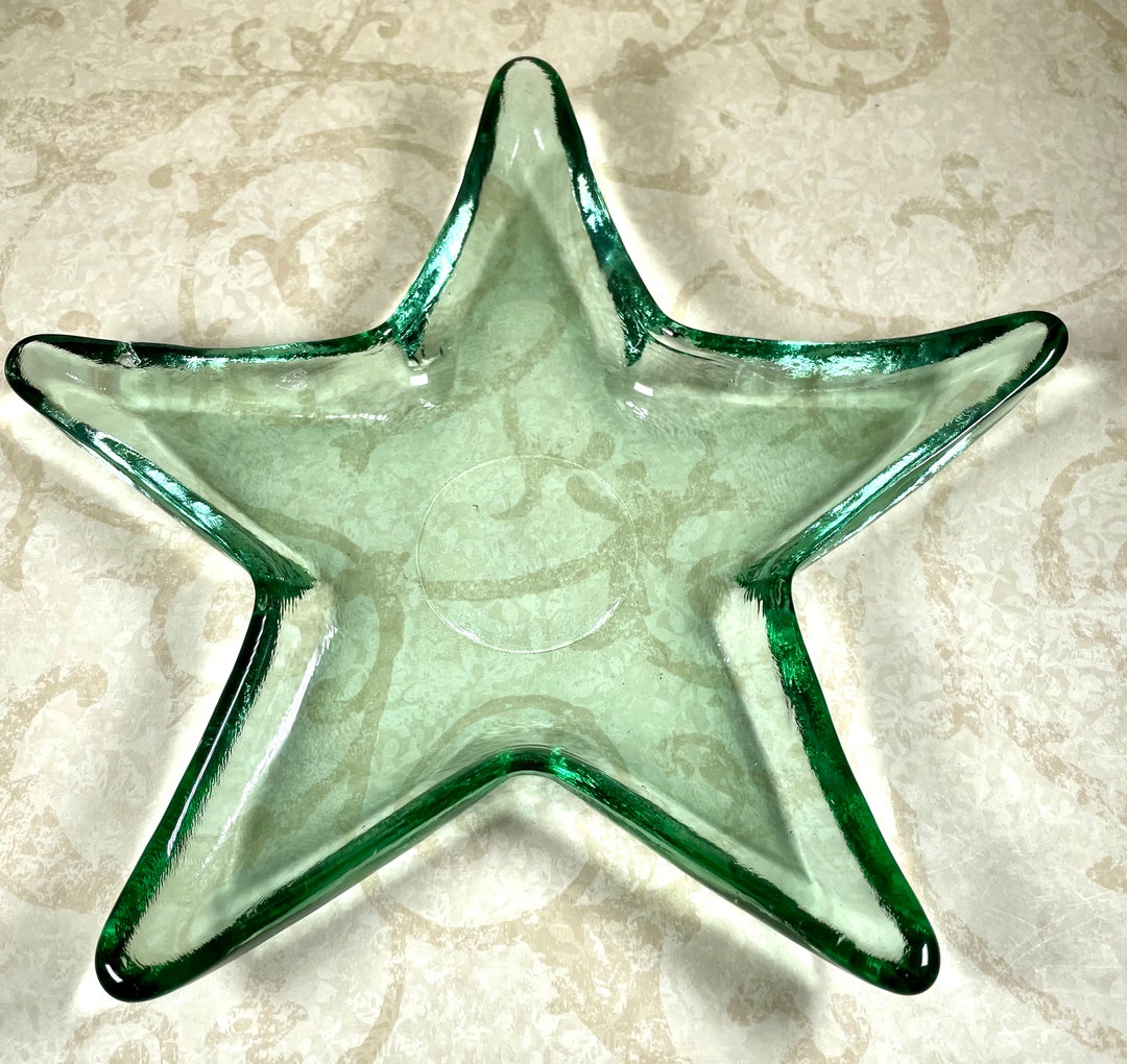 Vintage Heavy Light Green Glass Star Starfish Disk Trinket - Etsy