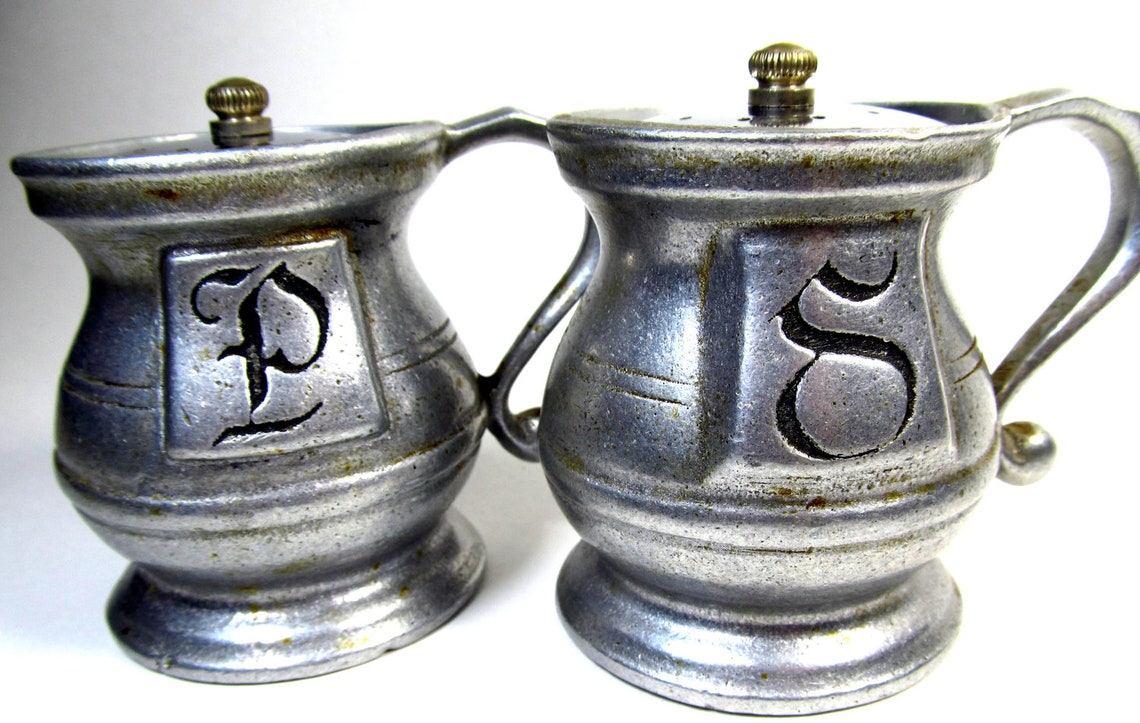 Vintage Pewter Salt and Pepper Shakers Made in USA Etsy