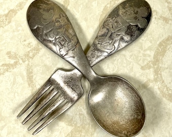 RREDUCED Vintage Winthrop silver plate Minnie and Mickey Mouse Disney fork spoon child sized