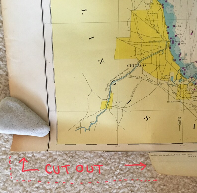 Lake Michigan survey map vintage 1972 large Wisconsin