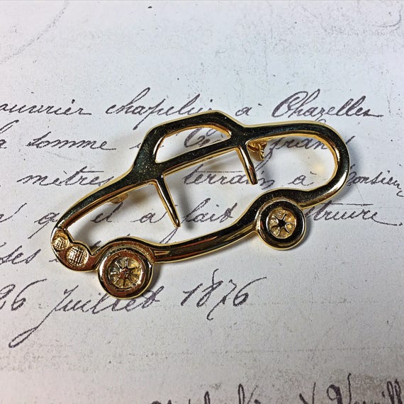 Vintage gold toned car vehicle pin brooch auto 80… - image 1