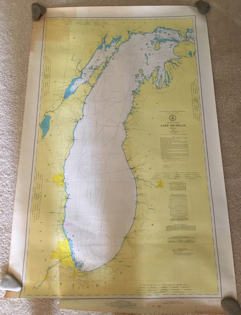 Lake Michigan survey map vintage 1972 large Wisconsin