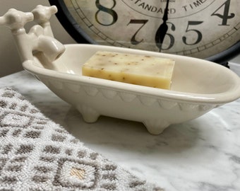 Vintage bath tub soap dish ceramic cream Gilchrist and Soames London Disney