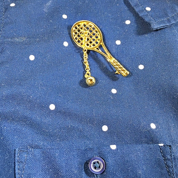 Vintage M Jent tennis racquet brooch pin with ten… - image 3