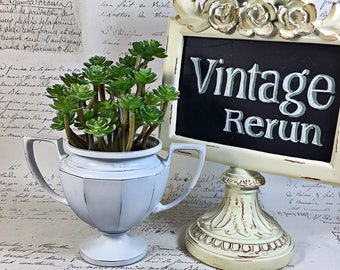 Vintage upcycled Universal sugar bowl chippy white display piece cottage English