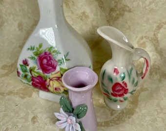 Set of three small miniature flower vases china vintage