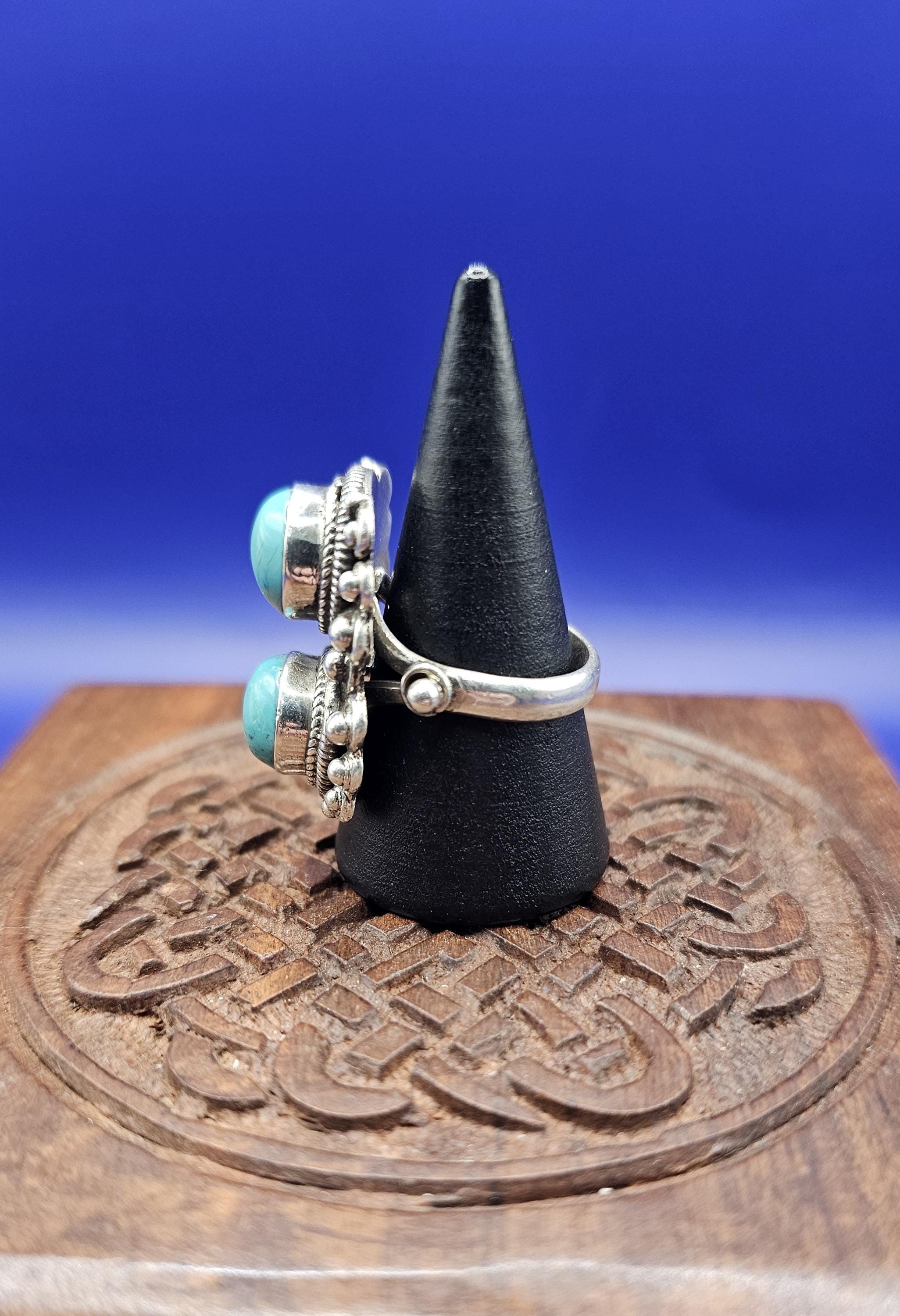 Bague En Argent 925 Avec Turquoise Tibétaine - Taille 54 (US 7), Bleu, Neuf Sans Emballage