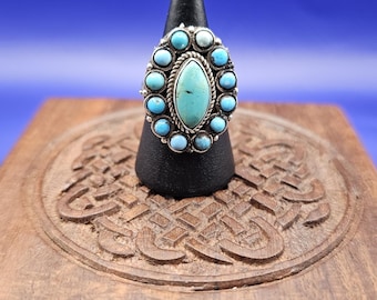Handmade Tibetan Turquoise Sterling Silver Ring, Size 7
