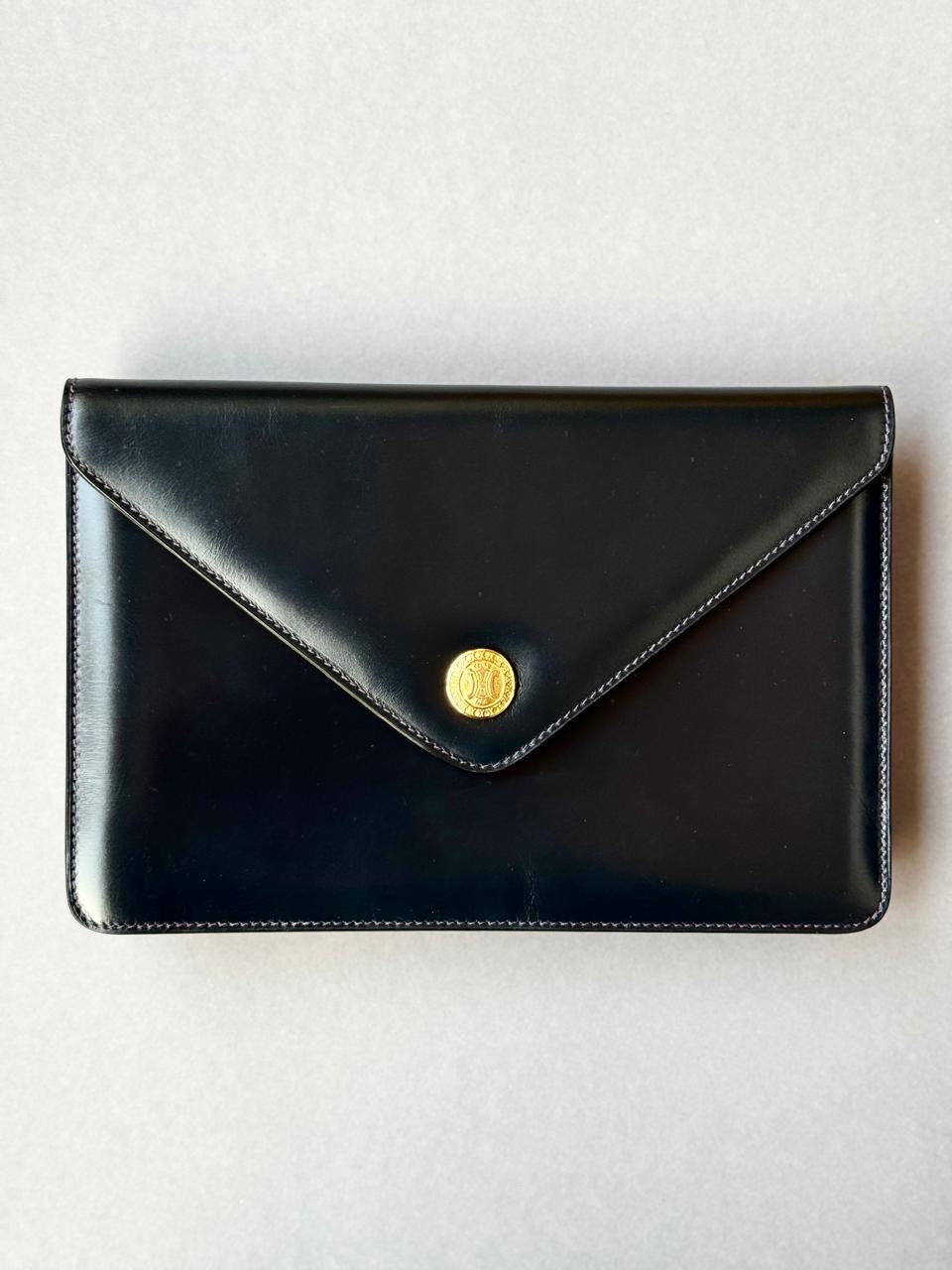 Vintage CELINE Black Leather Clutch – 1970s Elegant Classic