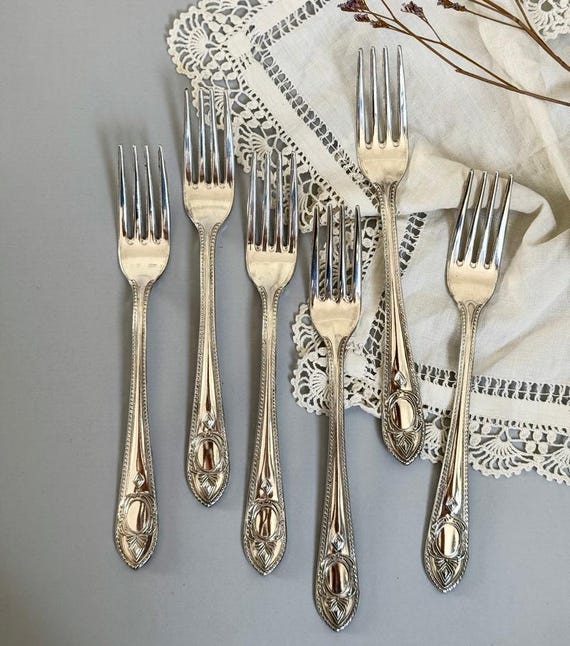 Set of 6 Vintage Silver Plated Forks From Italy, Elegant EPZ 800
