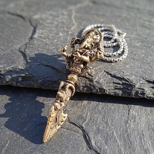 Ganesha Phurba Pendant: Buddhist Ritual Dagger & Hindu Amulet, 6.5cm. Antique Bronze, Spiritual Protection Necklace. Unisex Esoteric Jewelry