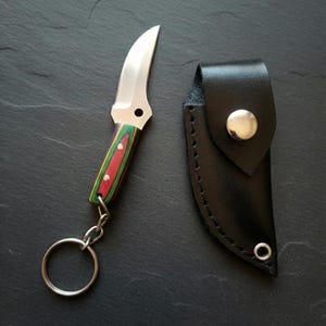 Mini Navaja Llavero Personalizada Puñal • Pequeño Cuchillo Plegable EDC Acero y Madera •Regalo Original Hombre •Colgante Navaja Funcional
