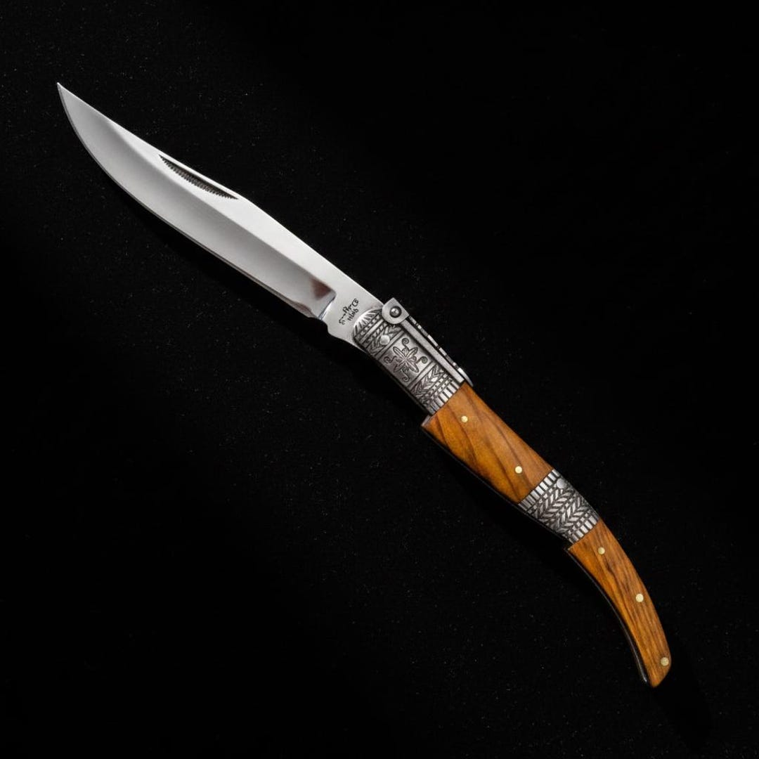 Spanish Rachet Templar Ratchet Knife, Handcrafted • Olive Wood and 440 Steel • Classic ...