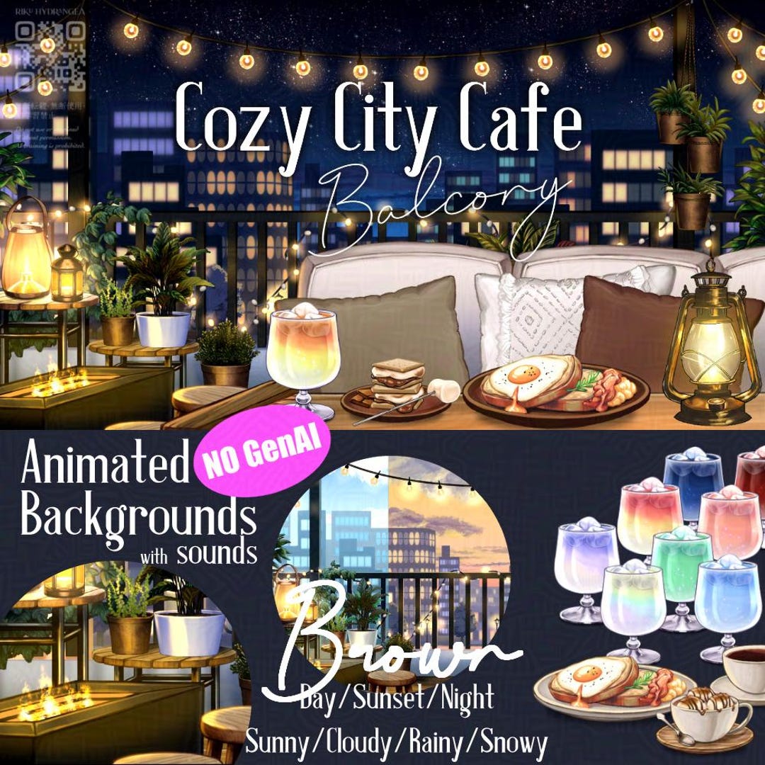 Animated Backgrounds - Cozy City Cafe Balcony - Brown - Etsy