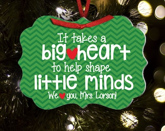 Personalized teacher ornament big heart little minds teacher christmas gift ornament TROBHLM1