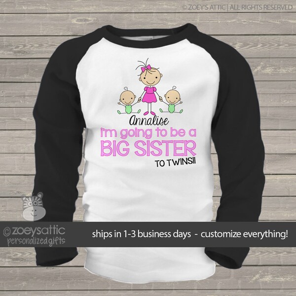 big sister shirt- big sister to be to TWINS adorable pregnancy announcement  RAGLAN t-shirt MSTK-001-r