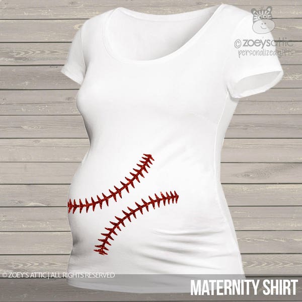 Sparkly baseball maternity shirt glitter belly custom womens non-maternity or maternity shirt - fun pregnancy announcement shirt MMAT-039
