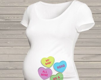 valentine's day maternity top long or short sleeve maternity or non-maternity - fun conversation hearts MMAT-012