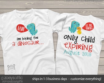 Big brother dinosaur only child expiring FRONT/BACK tshirt - fun pregnancy announcement shirt MDNO-001