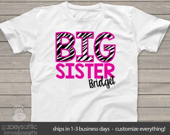 Big sister zebra shirt - pink with zebra print MSMP-008