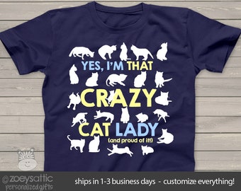 Funny crazy cat lady shirt custom DARK Tshirt - great gift for birthdays, holidays, or Mother's Day MCAT-010-D