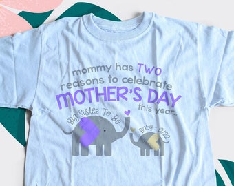 Mother's Day big sister to be tshirt - adorable elephants mommy has two reasons to celebrate pregnancy announcement shirt 22MD-052