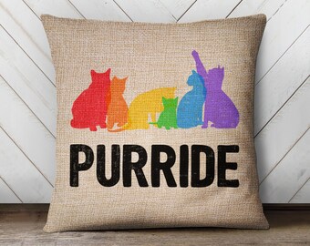 Pride pillowcase pillow | rainbow cats purrride throw pillow | pride pillow case throw pillow gift  PIL-196-THW