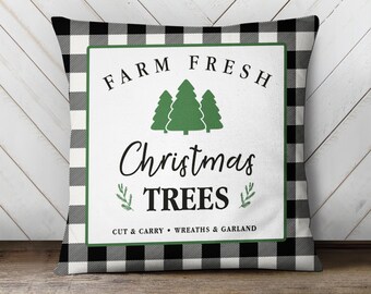 Christmas pillow | farm fresh christmas tree pillowcase pillow | holiday throw pillow | christmas tree farm plaid pillowcase PIL-169