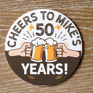 personalized birthday party coasters - pulpboard custom name coasters cheers to 50 years- personalized for any year 30th 40th 21st birthday