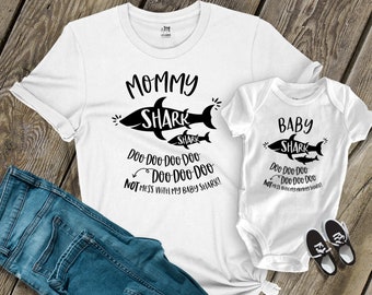 mommy shark baby shark matching shirts | First Mothers Day shirts and bodysuit gift | mommy baby shark great gift Mothers Day 22MD-035-Set