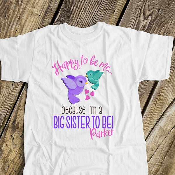 Big sister to be WHIMSY bird i'm going to be a big sister pregnancy announcement Tshirt MWHB-002