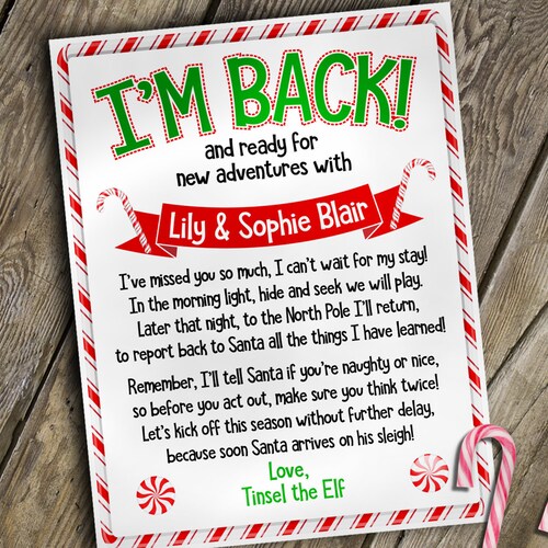 Personalized Elf Letter Welcome Back Letter From Elf | Etsy