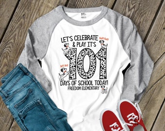 Teacher shirt - 101 Days Smarter - Dalmatian puppy shirt for teachers personalized raglan 101 days of school shirt teacher 22MSCL-038-R
