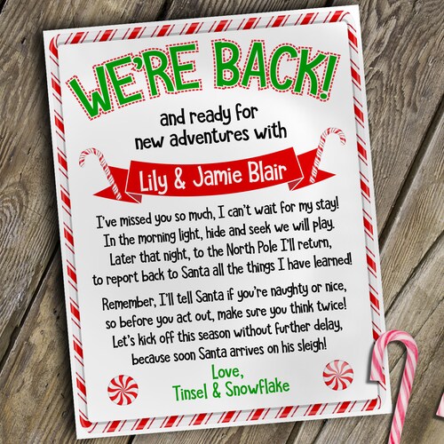 Personalized Elf Letter Welcome Back Letter From Two Elves | Etsy
