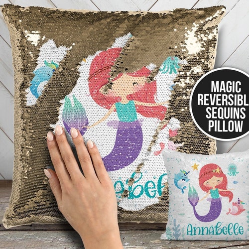 mermaid sequin pillow personalized