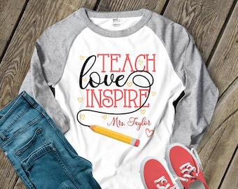 Teacher shirt | teach love inspire raglan shirt | back to school unisex raglan shirt for teachers 22MSCL-133-R