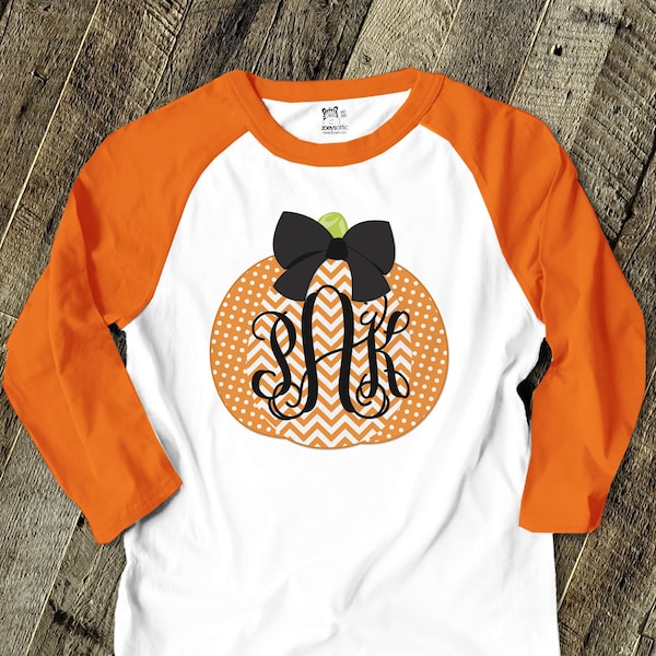 Monogram chevron pumpkin ADULT raglan shirt- perfect for all Fall activities 22SNLF-006-R