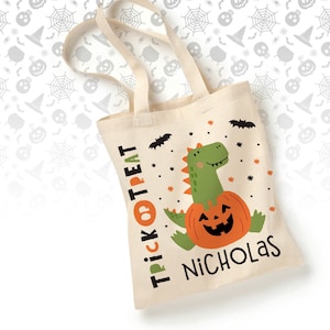 Halloween trick or treat bag | pumpkin dinosaur halloween bag | personalized tote bag perfect for your little ones halloween MBAG-073