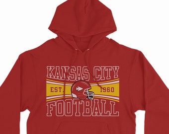 Kansas City Football Hooded Sweatshirt Est. 1960 Kansas City Football  Unisex Adult Hoodie Football Helmet Kc Sweatshirt 22city-001hoodie 
