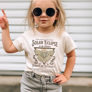 total solar eclipse cute toddler girls t-shirt totality retro boho style natural colored tee kids infant toddler cool eclipse tshirts school image 1