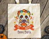 Dia de los muertos tote bag Toddler youth day of the dead bag Daycare halloween bag day of the dead personalized tote bag mbag-067